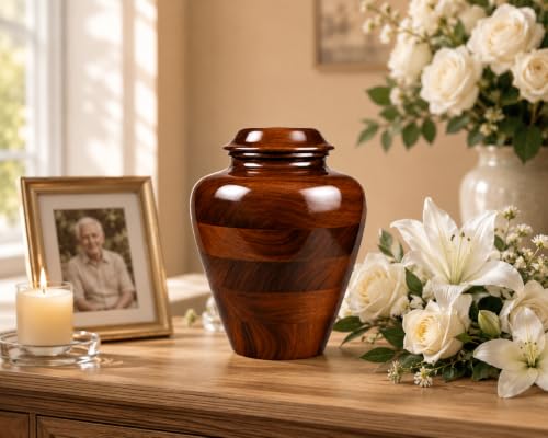 Large Handcrafted Wooden Cremation Urn for Adult Ashes –200 Cu in Memorial Urn Box – Tahura Crafts - size: Large 200 Cu In
