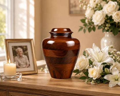 Large Handcrafted Wooden Cremation Urn for Adult Ashes –200 Cu in Memorial Urn Box – Tahura Crafts - size: Large 200 Cu In