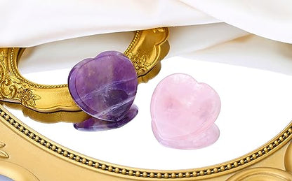 QINJIEJIE 2PCS Rose Quartz Crystals Heart Stones Amethyst Worry Stones - color: C-rose Quartz+amethyst