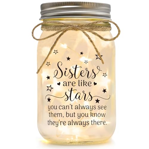 Sisters Gifts from Sister, Sister Birthday Christmas Day Gifts | Mason Jar Night Light, Sister Gifts for Women, Best Sister Gifts from Brother - color: Stars Sisters