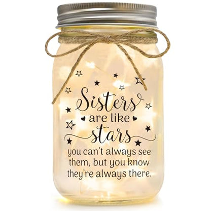 Sisters Gifts from Sister, Sister Birthday Christmas Day Gifts | Mason Jar Night Light, Sister Gifts for Women, Best Sister Gifts from Brother - color: Stars Sisters