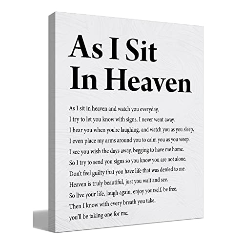 BIWSHA Memorial Gifts For Grieving Friends, Sympathy Memorial Grief Gift, Loss Of Mom Sister Brother Farther Gift For Friend, Funeral Decorations As I Sit In Heaven Canvas Wall Art 11x14 Inches