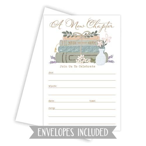 m&h invites Book Invitations With Envelopes (20 Count) - A New Chapter Storybook Invitations For Book Theme Baby Shower, Bridal Shower, Retirement