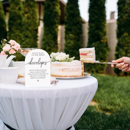 Acrylic Wedding Sign Can't Wait to See What Develops Sign for Wedding Wedding Signs for Ceremony Modern Calligraphy Arch Acrylic Table Top Sign for Wedding Reception and Event Party Table(white） - color: Can't Wait to See What Develops