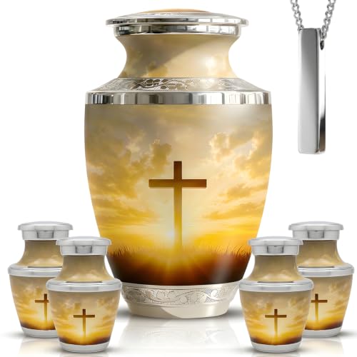 Sunset Cross Cremation Urns for Human Ashes Set of 6 for Adults Men & Women - color: Sunset Cross Set