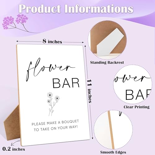 Flower Bouquet Bar Sign, 8×11 Inches Wooden Sign With Stand, Minimalist Gender Neutral Tabletop Decor for Baby Shower, Bridal Shower, Wedding Reception, Event Party Favor Supplies-15 - style: Flower Bar