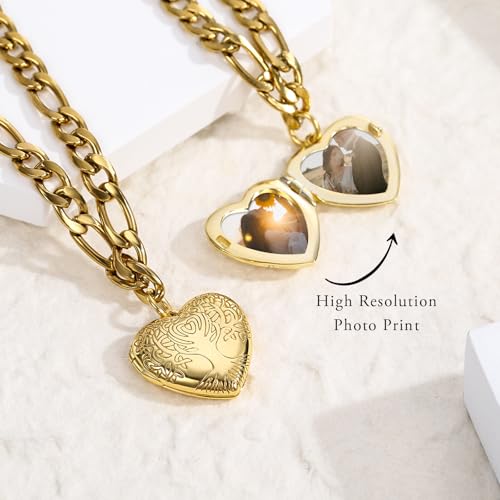 TUGHRA Gold Locket Bracelet for Women, 925 Sterling Silver Heart Photo Bracelet Lockets Memorial Keepsake Jewelry Gift for Mom, Wife, Daughter Mother's Day Birthday - style: D-Tree of life