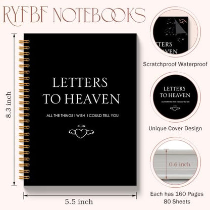Memorial Gifts Grief Journal for Women, in Memory of Loved One Gifts Notebook, Sympathy Bereavement Gift, Black Letters to Heaven Hardcover Notebook 5.5x8.3 Inch - color: Heaven