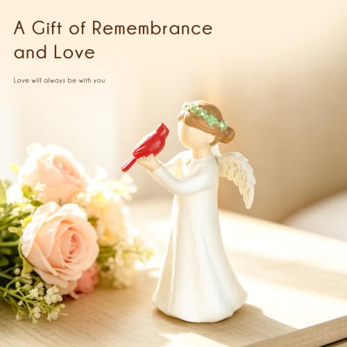 Angel Holding Cardinal Resin Figurine Gift for Women, Memorial Sympathy Gift for Loss of Loved One, Home Shelf and Tabletop Decor, Gift Box Included - style: Angel Holding Cardinal