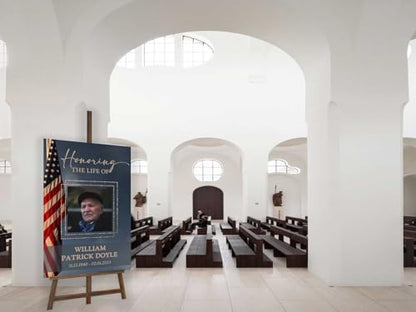 Large American Flag Funeral Welcome Sign, Celebration of Life Welcome Sign, in Loving Memory Sign, Celebration of Life, Celebration of Life Sign, Memorial Sign with Photo,Funeral Welcome Signs &5 - color: Version #17