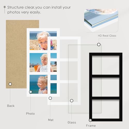 DUENPY 5x7 Collage Frame Holds 3 4x6 Photos Black - color: Black, size: 8x16.6 (4x6 or 5x7 opening)
