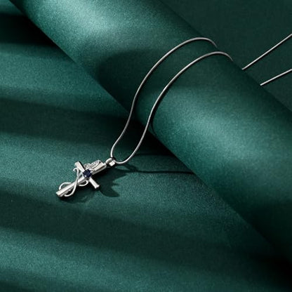 Butterfly Cross Cremation Jewelry Urn Necklaces Cross Butterfly Urn Necklaces for Ashes Memorial Keepsake Pendant for Women Men Gifts With Funnel Kit & Bag - color: Silver+Blue