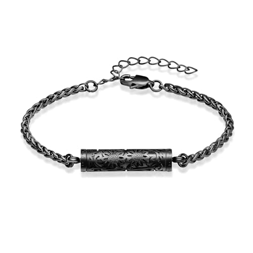 shajwo Cremation Jewelry Sunflower Cylinder Urn Bracelet for Ashes | Adjustable Memorial Keepsake Link Bracelet for Women - color: Black