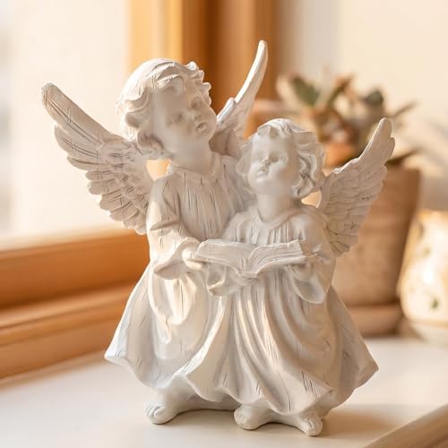 Garden Angel Outdoor Statue Decoration – A Serene Angel for Garden Patio Lawn, Resin Angel Garden Statues for Outside Yard Decor, Angels Statues for Garden, Gift for Mom Thoughtful Angel Ornaments - color: Angel Statue (Left)