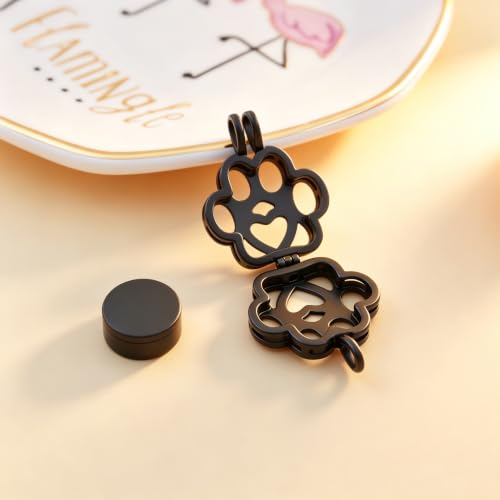 Pet Paw Urn Locket for Ashes Stainless Steel Cremation Jewelry for Dog/Cat Memorial Urn Necklace with Mini Casket Funeral Jewelry - color: Black-Black