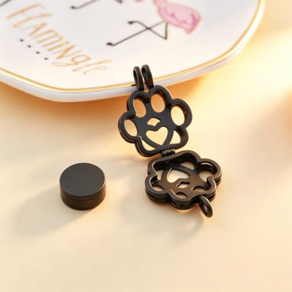 Pet Paw Urn Locket for Ashes Stainless Steel Cremation Jewelry for Dog/Cat Memorial Urn Necklace with Mini Casket Funeral Jewelry - color: Black-Black