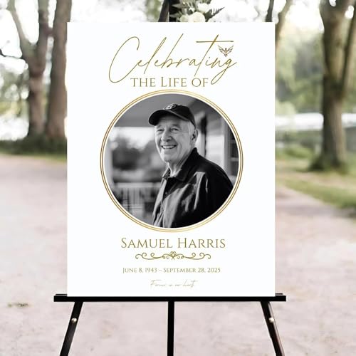 Funeral Welcome Sign, Celebration of Life Welcome Sign, Memorial Sign, in Loving Memory Sign, Celebration of Life Funeral Sign, Celebration of Life Sign, Memorial Sign with Photo #Tf52 - color: Version #1
