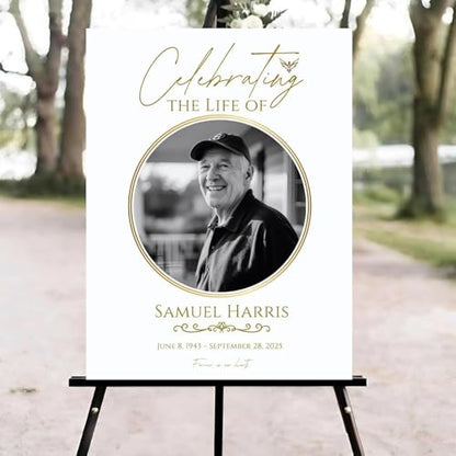 Funeral Welcome Sign, Celebration of Life Welcome Sign, Memorial Sign, in Loving Memory Sign, Celebration of Life Funeral Sign, Celebration of Life Sign, Memorial Sign with Photo #Tf52 - color: Version #1