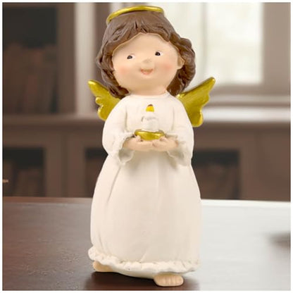Angel Figurine Holding Candle Plate, Guardian Angel Decor, 4.92 Inch | Hand-painted resin angel with candle detail for shelves and desks; a comforting gift for women, sympathy and remembrance