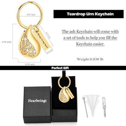 Hearbeingt Teardrop Urn Keychain for Ashes Tree of Life Cremation Jewelry - color: A-gold