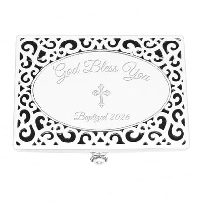 Cherished Moments Filigree Rectangle Jewelry Box, Religious Keepsake - color: Silver-God Bless