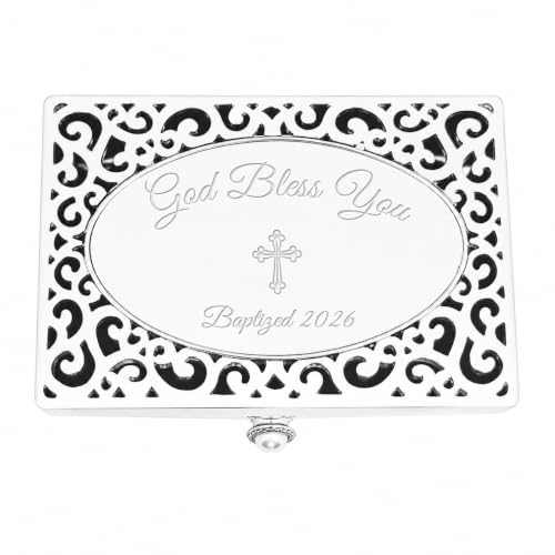 Cherished Moments Filigree Rectangle Jewelry Box, Religious Keepsake - color: Silver-God Bless