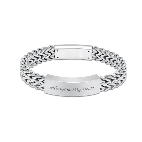 constantlife Cremation Bracelet for Ashes for Men - Stainless Steel Cuban Link Urn Bracelet Keepsake Ash Holder Cremation Memorial Jewelry - color: Always in My Heart-Silver