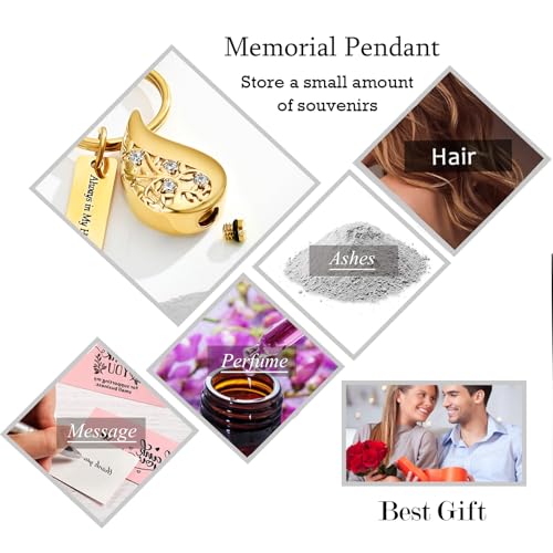 Hearbeingt Teardrop Urn Keychain for Ashes Tree of Life Cremation Jewelry - color: A-gold