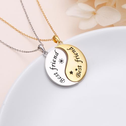 FLYOW S925 Sterling Silver Best Friend Couple Pendant Friendship Sun Moon Lotus Yin Yang Matching Bff Necklace for Women Jewelry - style: Sun Moon Yin Yang