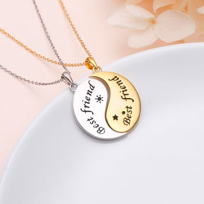 FLYOW S925 Sterling Silver Best Friend Couple Pendant Friendship Sun Moon Lotus Yin Yang Matching Bff Necklace for Women Jewelry - style: Sun Moon Yin Yang