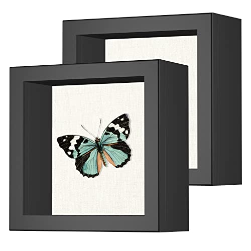 2 Packs 5x5 Shadow Box Frame with Linen Back - Sturdy Rustic Memory Display Case of Flower, Pictures, Medals and More, Black - color: Black, size: 5x5 2P