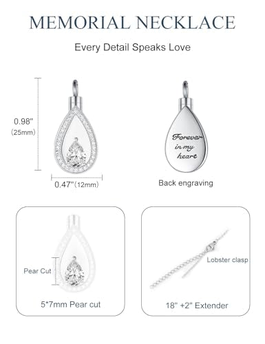 925 Sterling Silver Cremation Jewelry for Ashes Urn Necklace Memorial Teardrop Ashes Keepsake Urns Pendant Necklace for urn Necklaces Ashes Jewelry Gifts - color: Apr.