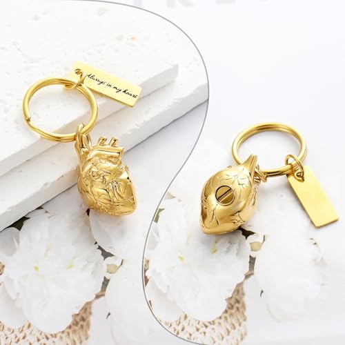 XSMZB Heart Cremation Jewelry Ashes Pendant for Human Pet Funeral Urn Necklace for Ashes Women Men Memorial Urn Jewelry - color: Gold Keychain