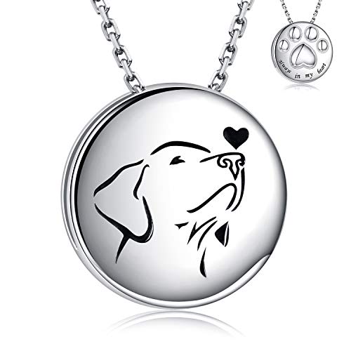 APOTIE Pet Cremation Necklace for Dog - Sterling Silver Always in My Heart Paw Print Memorial Keepsake Pendant Urn Jewelry for Ashes (Labrador Retriever)