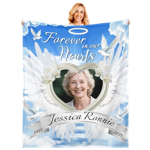 Personalized Sympathy Blanket Custom Memorial Blanket with Photos for Loss of Loved One in Loving Memory Bereavement Grief Gifts for Father Mother Husband Wife Friends (Style-5)