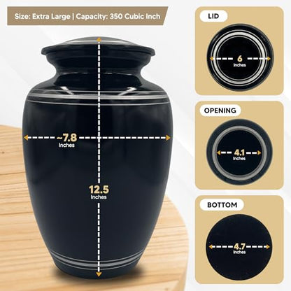 Custom Extra Large Human Cremation Urn Traditional Style Metal Urn For Ashes and Remains- Headstone Shape 3 - Polished Silver Rim - color: Headstone Shape 3, size: Polished Silver Rim