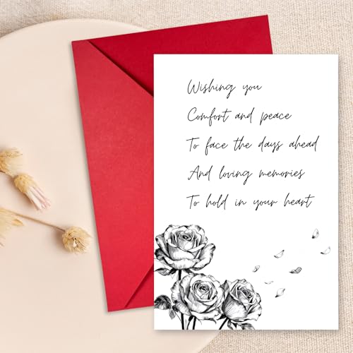 Rose Sympathy Card for Loss of Loved One, Blank Inside | 300 GSM rose sympathy card with a blank inside and red envelope, designed to offer comfort after the loss of a loved one - color: Luxury