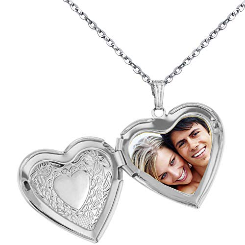 Gold Oval Flower Locket Necklace that Holds Pictures Photo Locket Pendant - color: SilverHeart