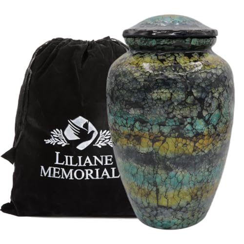 Mosaic Glass Cremation Urn Dark Blue - Hand Made Funeral Urn for Human Ashes - Large Adult Size - Burial Urn Capacity 200 cu in - color: Dark
