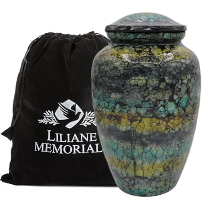 Mosaic Glass Cremation Urn Dark Blue - Hand Made Funeral Urn for Human Ashes - Large Adult Size - Burial Urn Capacity 200 cu in - color: Dark