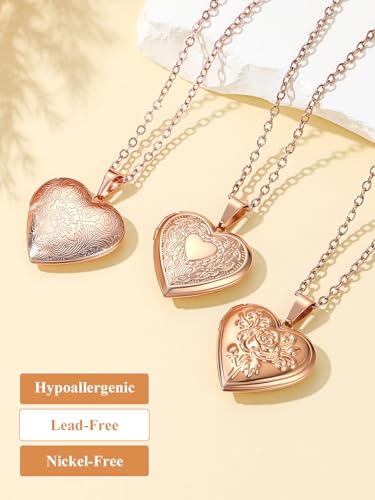 Custom4U Personalized Heart Locket Necklace with Pictures,Sunflower/Angel Wings/Heart Shaped Lockets Custom Photo,Gold/Rose Gold/White Lockets That Holds Picture,Customized Memorial Jewelry for Women - color: A-Heart-Rose Gold(Locket Only)