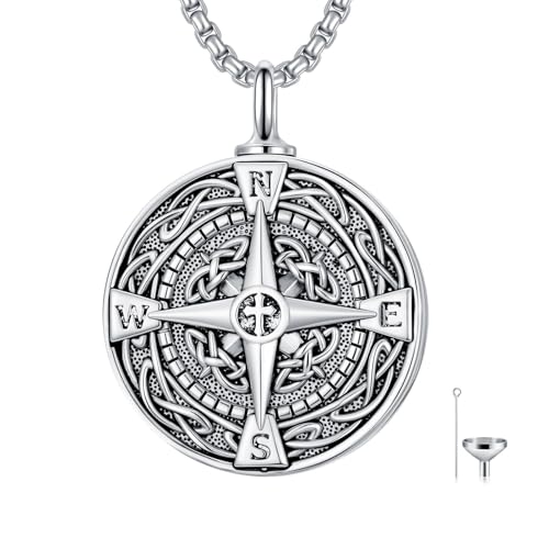 Hourglass/Anatomical Heart/Cross Angel Wing/Celtic Cross/Jesus/Compass Urn Necklace for Ashes for Women Men Cremation Jewelry Keepsake Pendant Memorial Gifts for Loved Ones Ashes - color: Compass