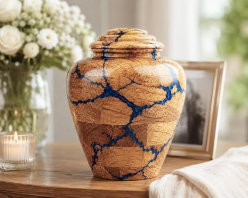Handcrafted Wooden Cremation Urn (Large (200 lbs) Beutiful and Decorative urn for Adult Human Ashes Fractal Resin Inlay. - size: Large ( 200 lbs)