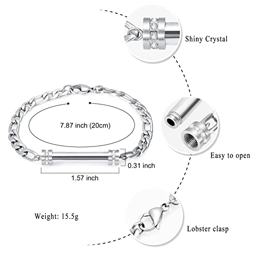 Cylinder Cremation Bracelet for Ashes Urn Jewelry Stainless Steel Memorial Keepsake Urn Bracelet Bangle Ashes Holder - color: Silver