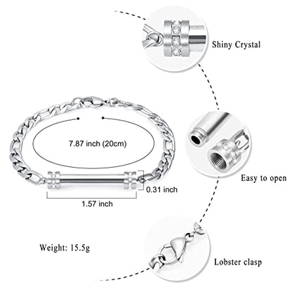 Cylinder Cremation Bracelet for Ashes Urn Jewelry Stainless Steel Memorial Keepsake Urn Bracelet Bangle Ashes Holder - color: Silver