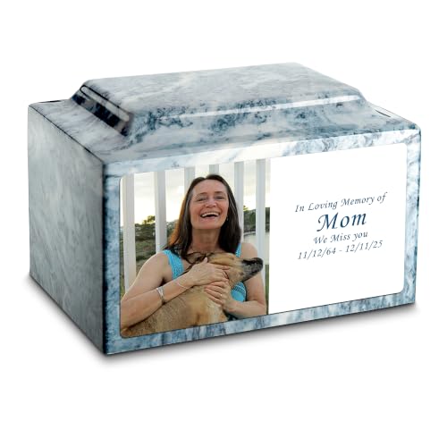 GetUrns Cultured Marble Urn Vault by Mackenzie with Personalized Picture and Text for Human Ashes I Sky Blue Adult Urns for Male and Female I 210lbs - color: Sky Blue