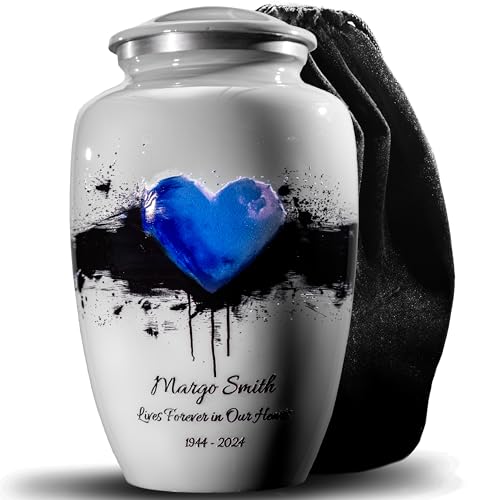 Blue Heart Memorial Urn for Human Ashes – Personalized Cremation Tribute, Made in USA, Large Funeral Urn for Men & Women - color: Customized Blue, size: Large