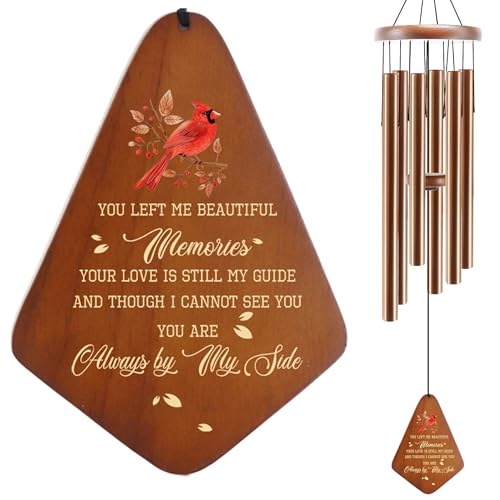 Memorial Sympathy Wind Chimes for Loss of Loved One 32'', Cardinal Wind Chimes in Memory of a Loved One, Cardinal Memorial Gifts, Bereavement Condolence Remembrance Gifts,Wooden,Brown