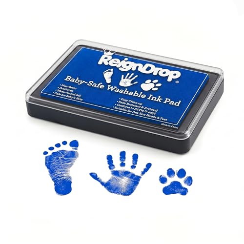 ReignDrop Baby Ink Pad for Hand and Footprints, Non-Toxic Acid-Free Keepsake Kit, Smudge-Proof Archival Ink Wipes Off Skin, for Scrapbook, Photo Album, Frames & Pet Paws, Baby Gift (Dark Blue) - color: Dark Blue