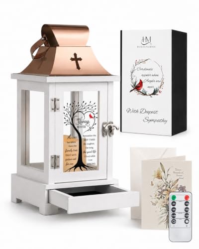 Memorial Lantern with Drawer for Keepsakes, Bereavement Sympathy Gifts for Loss of Loved One Mother Father, Sympathy Lantern Funeral Gifts in Memory of Loved One - color: Family Tree